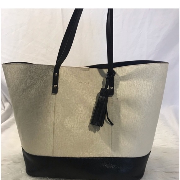Cole Haan tote bag large cream & navy w/ removable interior pocket Vegan Leather - Picture 6 of 10